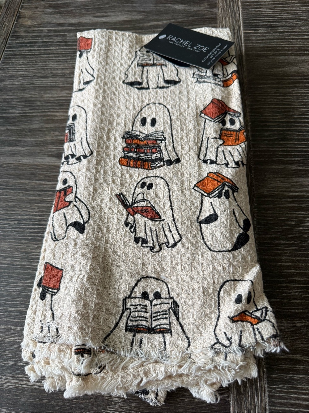 NWT Rachel Zoe Halloween Reading Book ghost Kitchen Towel set of 3